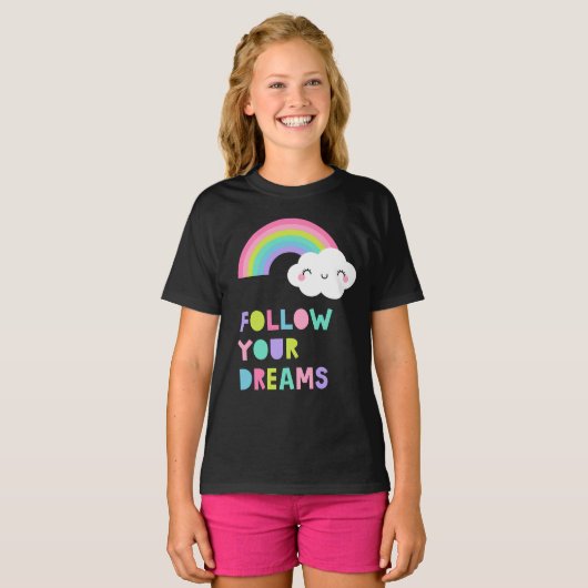 Volg je droombeeld en regenboogwolk t-shirt (Voorkant volledig)
