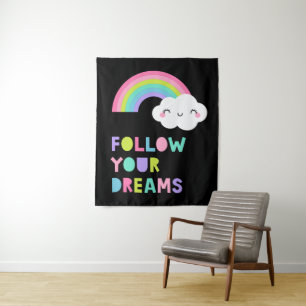 Volg je droombeeld en regenboogwolk wandkleed
