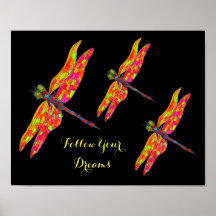 Volg je droomslogan Dragonfly neon room kunst