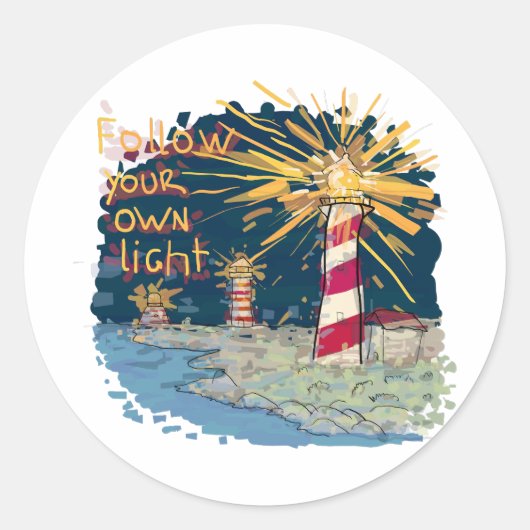 Volg je eigen licht ronde sticker (Voorkant)