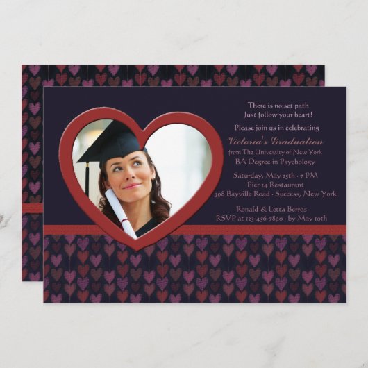Volg je hart foto Afstuderen uitnodiging (Voorkant / Achterkant)