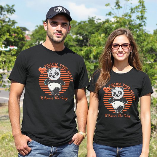 Volg je hart panda paar matching t-shirt
