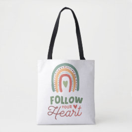 Volg je hart Retro Regenboog Inspirerend Desi Tote Bag