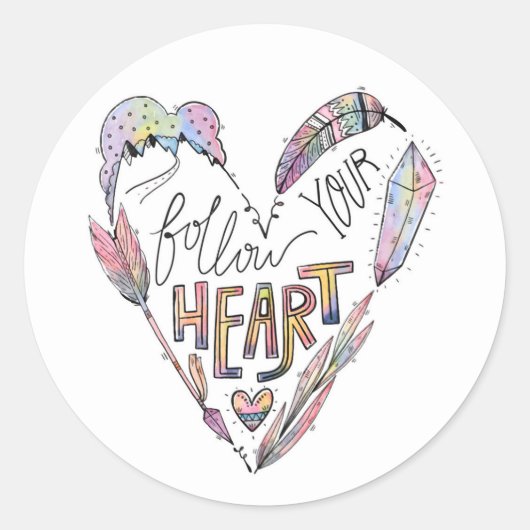 Volg je hart ronde sticker (Voorkant)