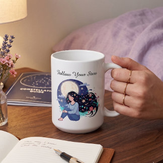 Volg Je Sterren Hemelse Vrouw Kunstprint | Maan Koffiemok