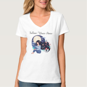 Volg Je Sterren Hemelse Vrouw Kunstprint Maan T-shirt