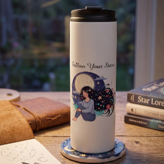 Volg Je Sterren Hemelse Vrouw Kunstprint | Maan Thermosbeker