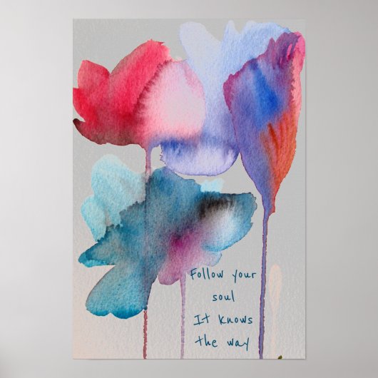 Volg je zielsgewijze Waterverf blauwe bloemen Poster (Voorkant)