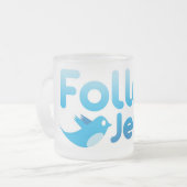 Volg Jesus Christ Twitter Humor Matglas Koffiemok (Voorkant links)