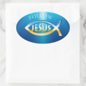 Volg Jesus - Christelijk vissymbool Sky & Ground Ovale Sticker (Tas)