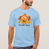 Volg Jezus Hippy oranje florale regenboog T-shirt (Voorkant)