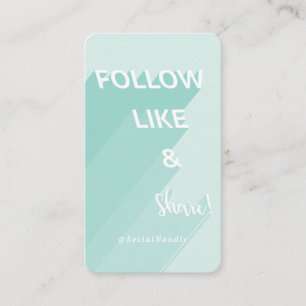 Volg, Like & Deel Mint Green Social Media Foto Visitekaartje