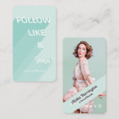 Volg, Like & Deel Mint Green Social Media Foto Visitekaartje (Voorkant / Achterkant)
