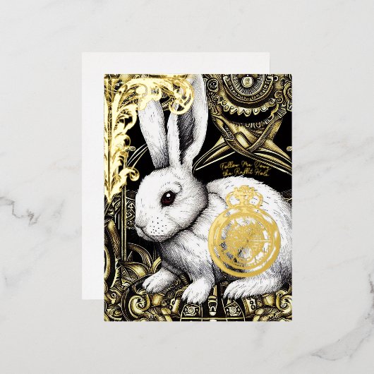 Volg me in het konijnengat folie feestdagen briefkaart (Voorkant / Achterkant)
