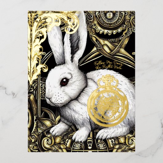 Volg me in het konijnengat folie feestdagen briefkaart (Voorkant)