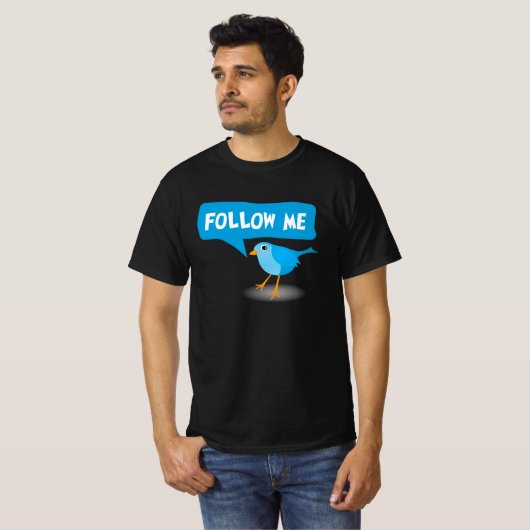 Volg me Little Blue Bird Twitter Custom Gebruikers T-shirt (Voorkant volledig)