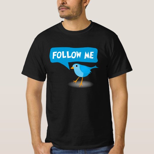 Volg me Little Blue Bird Twitter Custom Gebruikers T-shirt (Voorkant)