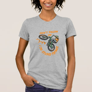 volg me niet grappig mountainbike T-shirt