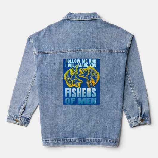 Volg mij en ik zal u vissers van mannen maken denim jacket (Achterkant)