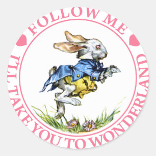VOLG MIJ - IK NEEM JE MEE NAAR WONDERLAND! RONDE STICKER