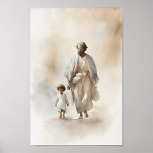 Volg mij Jesus Waterverf Art Print