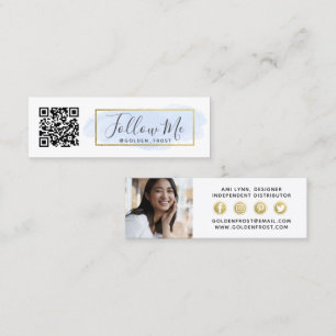 Volg mij Lichtblauwe Waterverf & Gouden Influencer Mini Visitekaartje