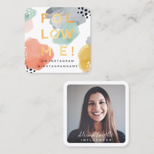 Volg mij, Moderne Minimale & Abstracte Waterverf Vierkante Visitekaartje (Voorkant / Achterkant)