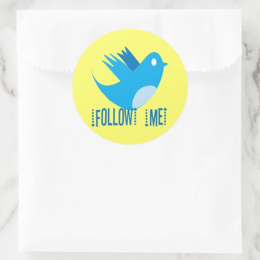 Volg mij ronde sticker (Tas)