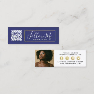 Volg Mij Social Media Influencer Navyblauw & Goud Mini Visitekaartje