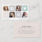 Volg mij Social Media Square Grid Fotocollage Visitekaartje (Voorkant / Achterkant)