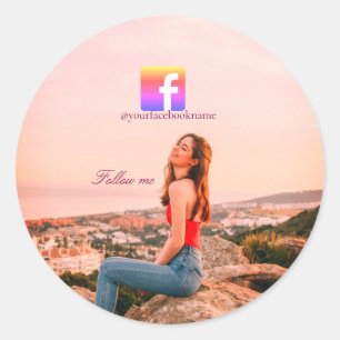 volg ons facebook gebruikersnaam social media foto ronde sticker
