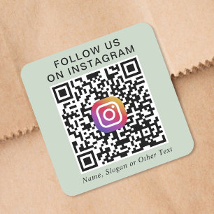 Volg Ons Instagram QR Code Sage Groen Promotioneel Vierkante Sticker