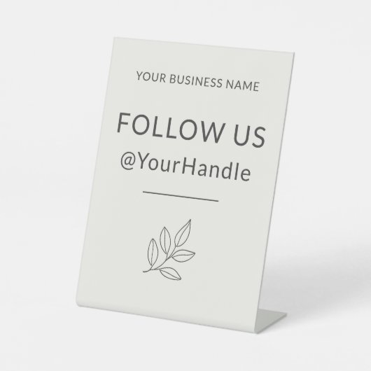 Volg ons minimalistische Small Business Neutral Reclamebord Met Voetstuk (Voorkant)