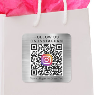 Volg Ons Op Instagram QR Code Zilver Promotie Vierkante Sticker