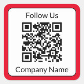 Volg ons Rood en Wit Bedrijfsnaam QR Code Vierkante Sticker (Voorkant)