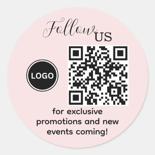 Volg ons Roze Blush Ronde Sticker (Voorkant)