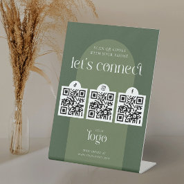 Volg ons Social Media 3 QR Codes Boho Sage Green Reclamebord Met Voetstuk