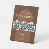 Volg ons Social Media 3 QR Codes Boho Terracotta Reclamebord Met Voetstuk (Voorkant)