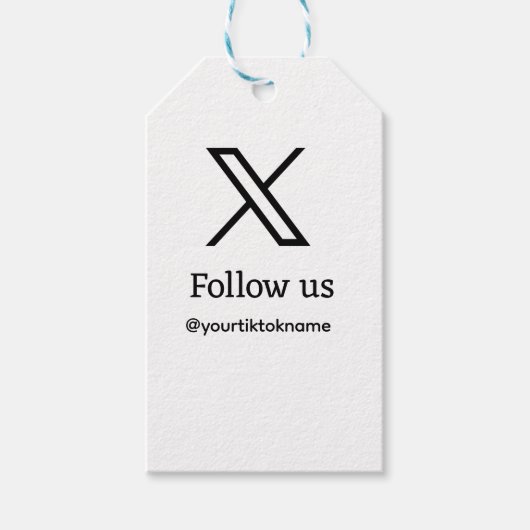 volg ons twitter X gebruikersnaam social media voe Cadeaulabel (Voorkant)