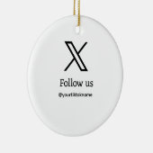volg ons twitter X gebruikersnaam social media voe Keramisch Ornament (Rechts)