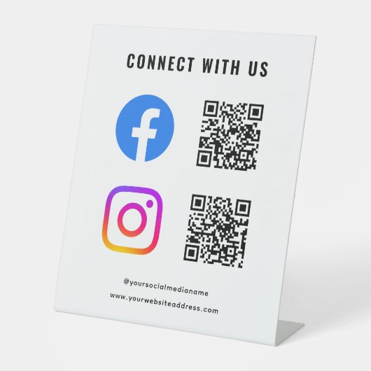 Volg Scan Connect with UQR Code Social Media Reclamebord Met Voetstuk (Voorkant)
