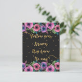 "Volg uw dromen die zij kennen", citaat Briefkaart (Staand voorkant)