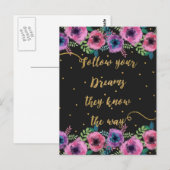 "Volg uw dromen die zij kennen", citaat Briefkaart (Voorkant / Achterkant)