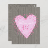 Volg uw hartkloppende roze doodle hart op hout briefkaart (Voorkant / Achterkant)