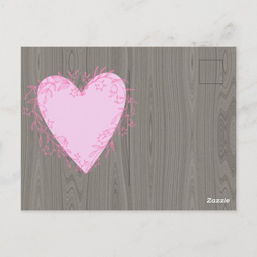 Volg uw hartkloppende roze doodle hart op hout briefkaart (Achterkant)