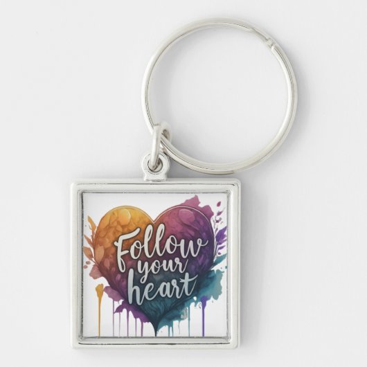 Volg uw Heart Premium Square Sleutelhanger (Voorkant)