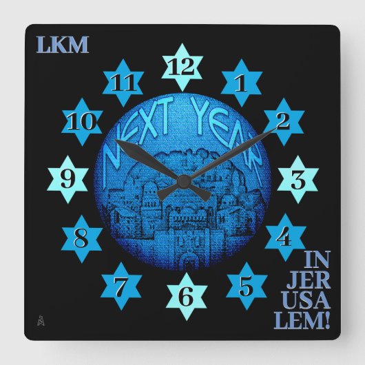 Volgend jaar in Jeruzalem Monogrammed Clock Vierkante Klok (Voorkant)