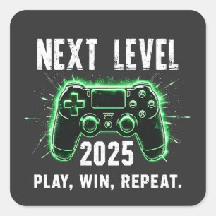 Volgend Niveau 2025 Spelen Winnen Herhalen Grappig Vierkante Sticker