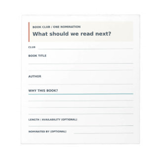 Volgende Boek Nominatie voor Boekclubs Notitieblok