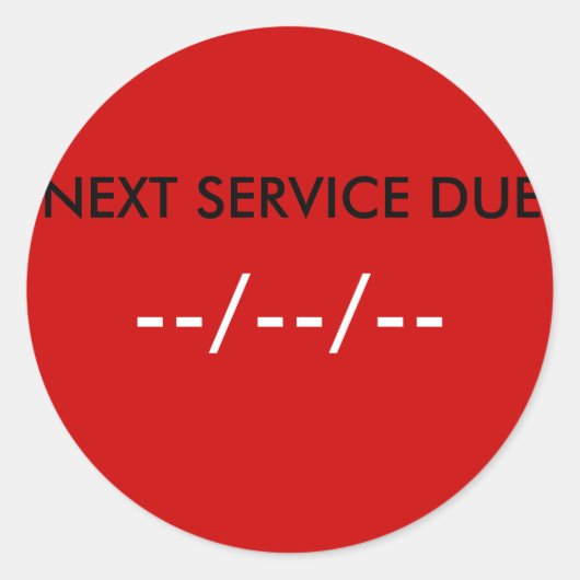 VOLGENDE DIENST VERSCHULDIGD, —/—/— RONDE STICKER (Voorkant)